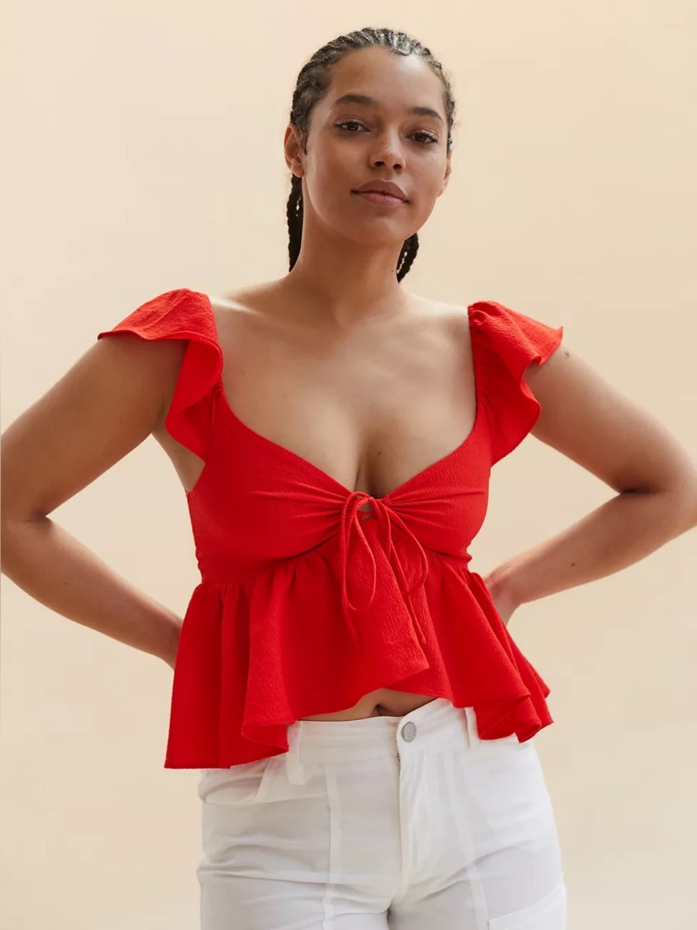 Urban Outfitters Red Sierra Keyhole Babydoll Top